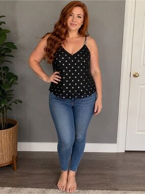 White House Black Market Black Polka Dot Cami with Silver Dots Women’s Med